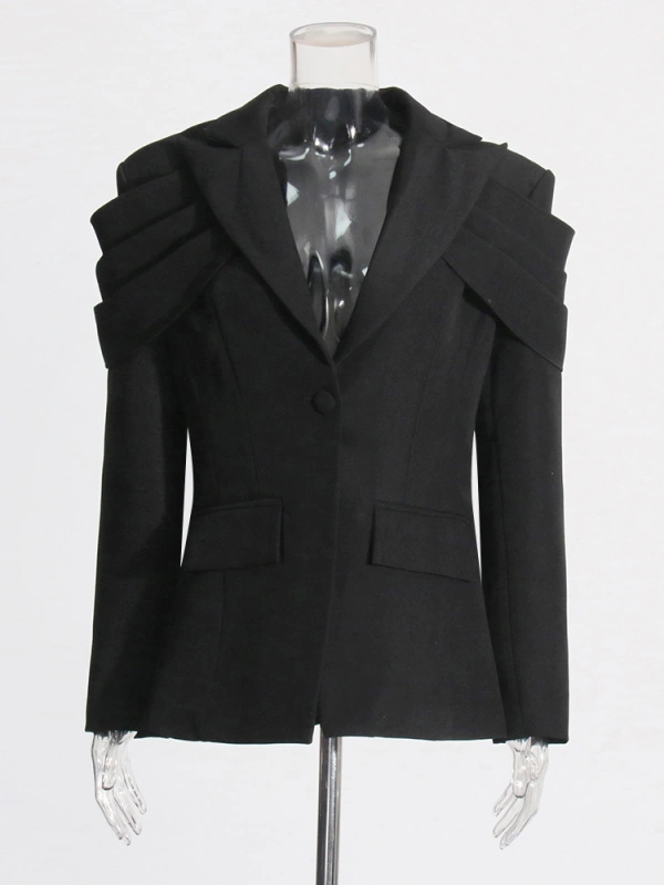 TWOTWINSTYLE Pleated Patchwork Women Jacket Blazer