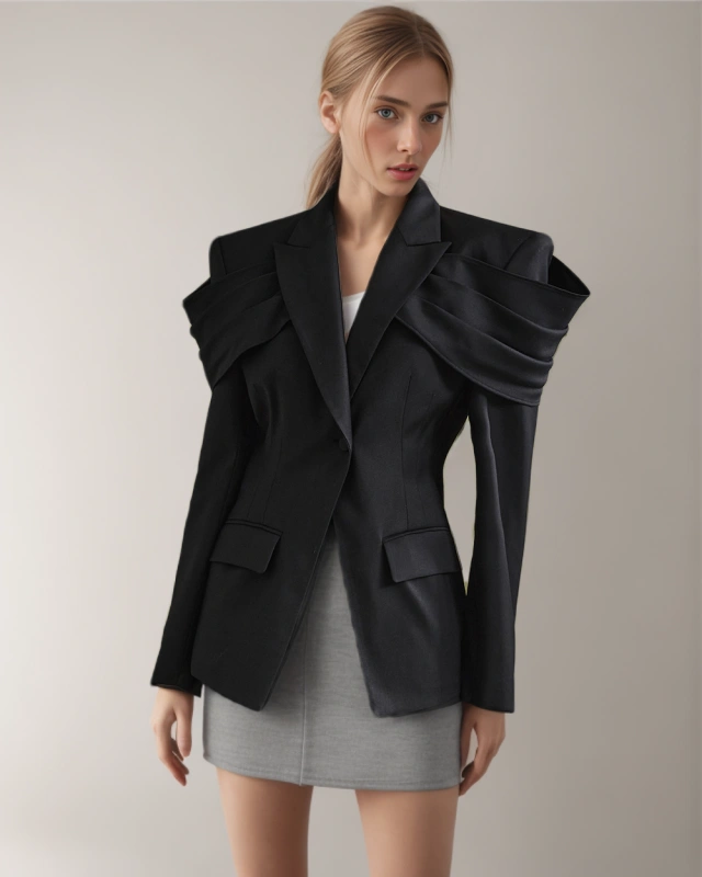 TWOTWINSTYLE Pleated Patchwork Women Jacket Blazer