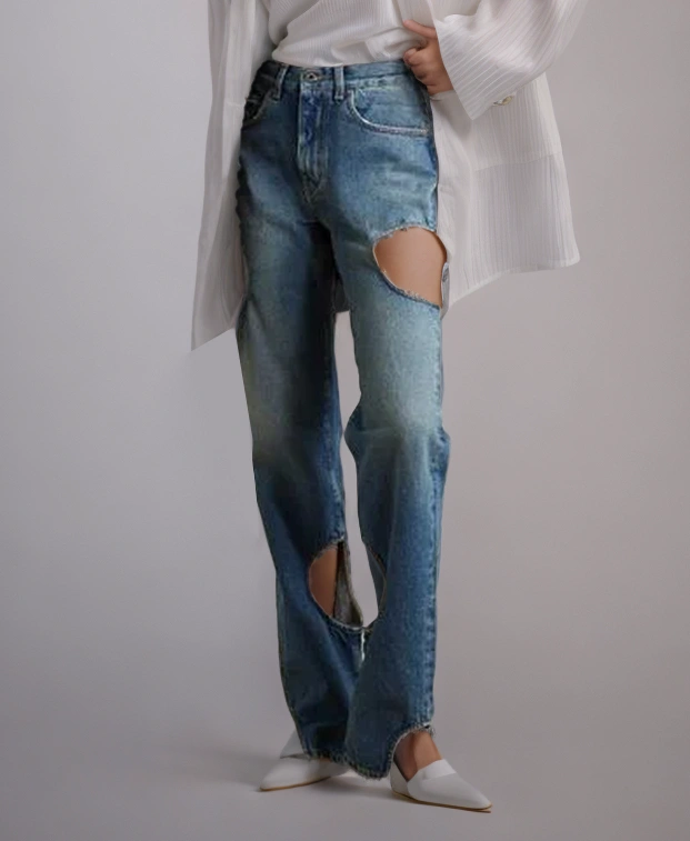 TWOTWINSTYLE Hollow Out Straight leg Women Jeans