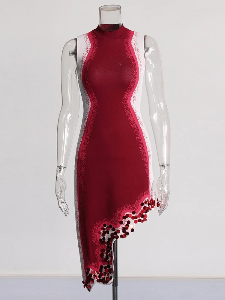 TWOTWINSTYLE Irregular Hem Gradient Sequins Dress