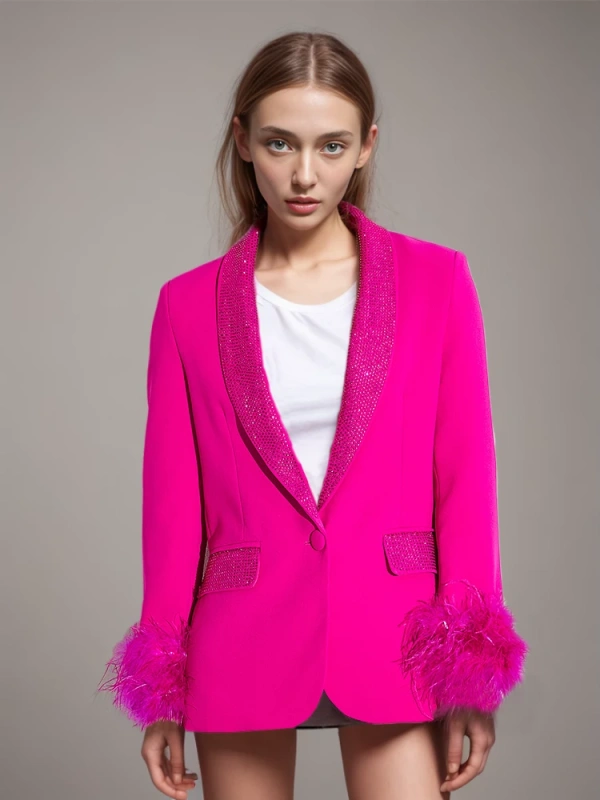 TWOTWINSTYLE Feather Shawl Collar Blazers