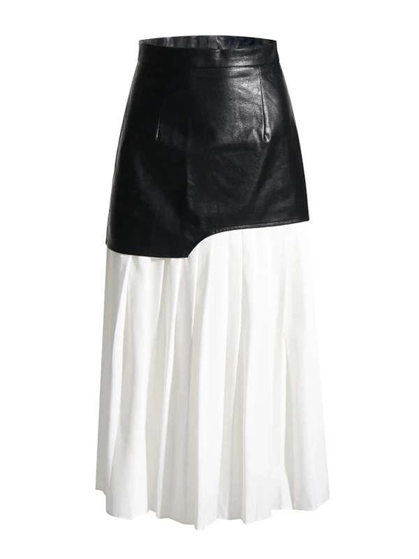 TWOTWINSTYLE PU Leather Pleated Midi Skirts