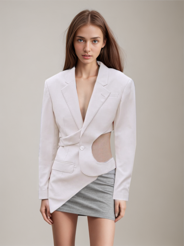 TWOTWINSTYLE Chic Hollow Out Asymmetrical Blazer