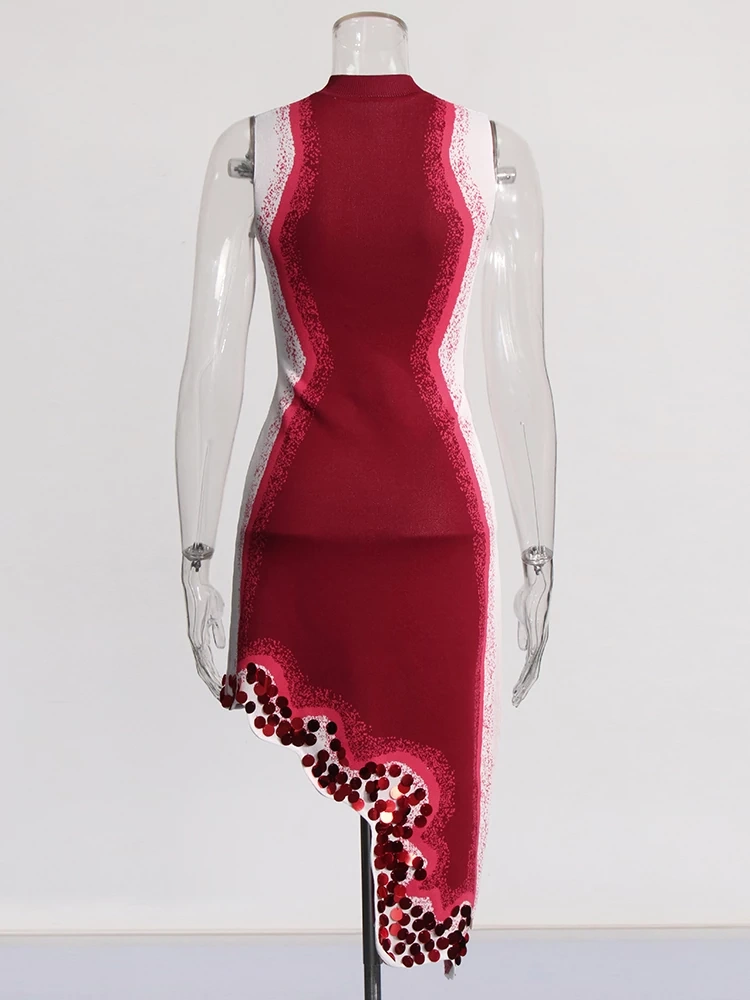 TWOTWINSTYLE Irregular Hem Gradient Sequins Dress