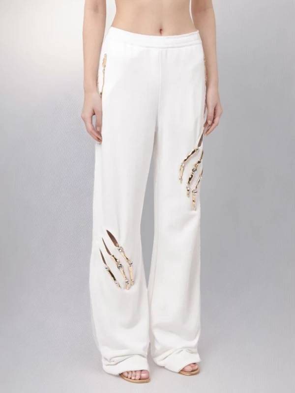 TWOTWINSTYLE Diamonds Hollow Out Spliced WIde Leg Pant