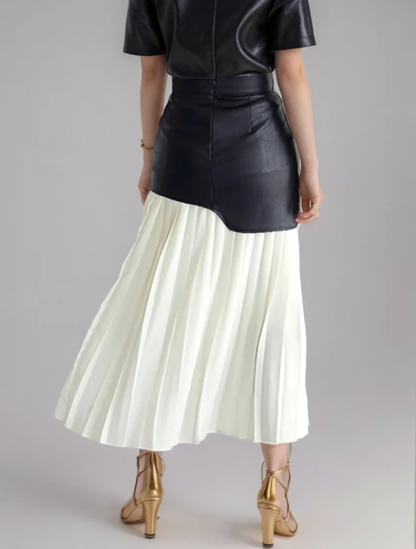 TWOTWINSTYLE PU Leather Pleated Midi Skirts