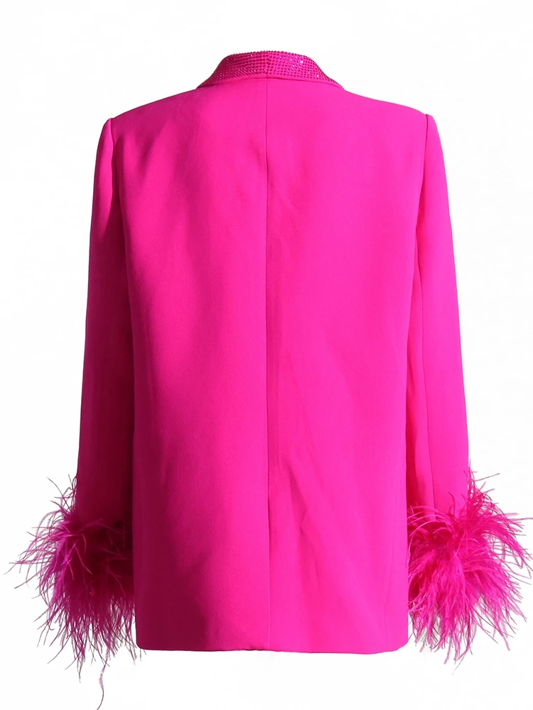 TWOTWINSTYLE Feather Shawl Collar Blazers