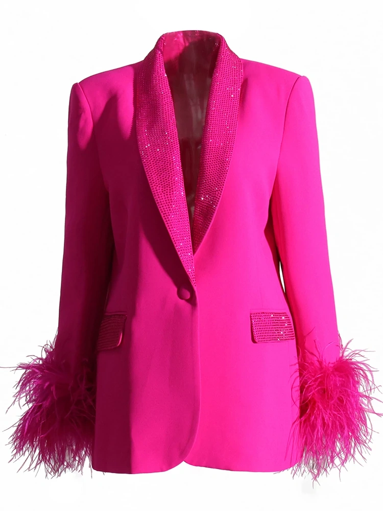 TWOTWINSTYLE Feather Shawl Collar Blazers