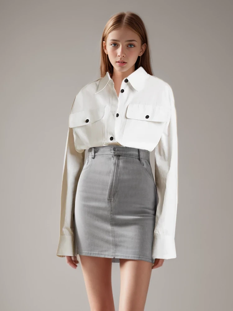 TWOTWINSTYLE Pocket Sheer Lapel Spliced Women Blouse