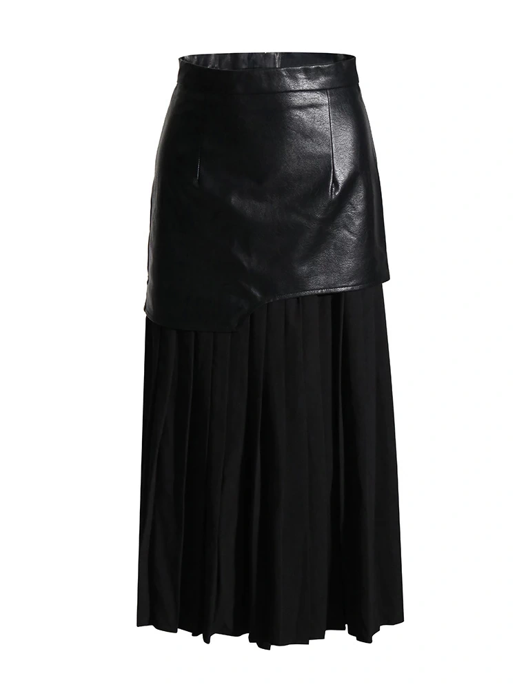 TWOTWINSTYLE PU Leather Pleated Midi Skirts