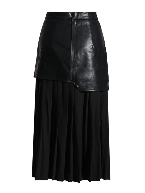 TWOTWINSTYLE PU Leather Pleated Midi Skirts