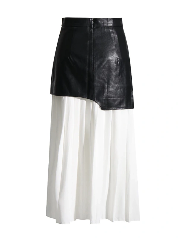 TWOTWINSTYLE PU Leather Pleated Midi Skirts