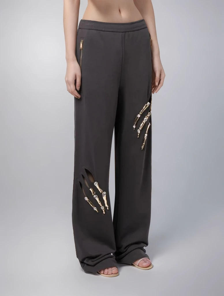 TWOTWINSTYLE Diamonds Hollow Out Spliced WIde Leg Pant