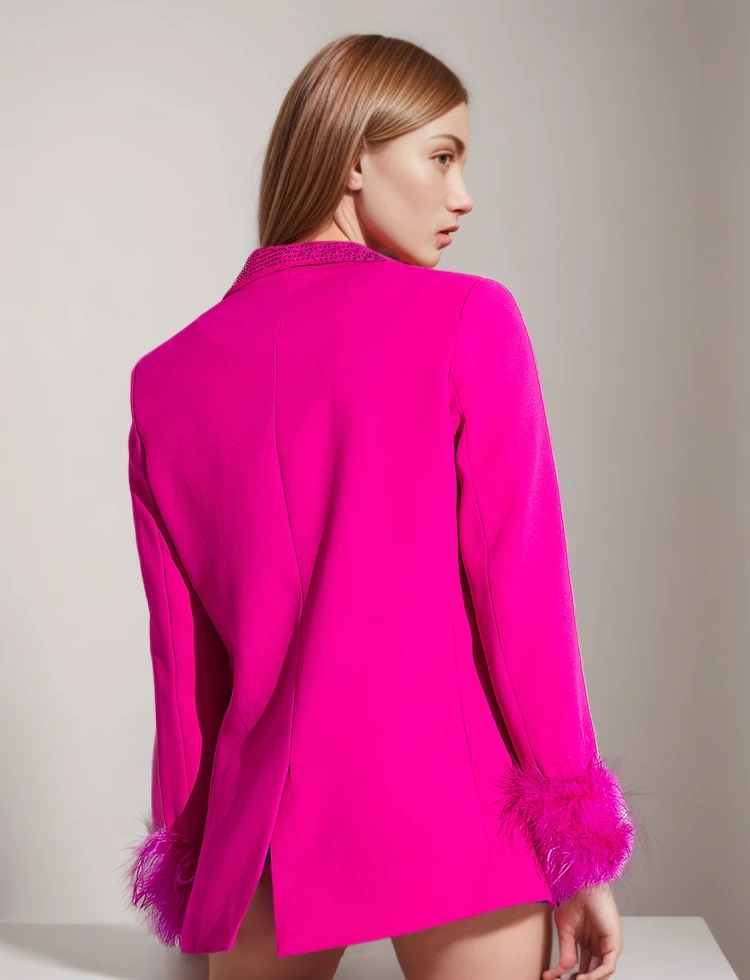 TWOTWINSTYLE Feather Shawl Collar Blazers