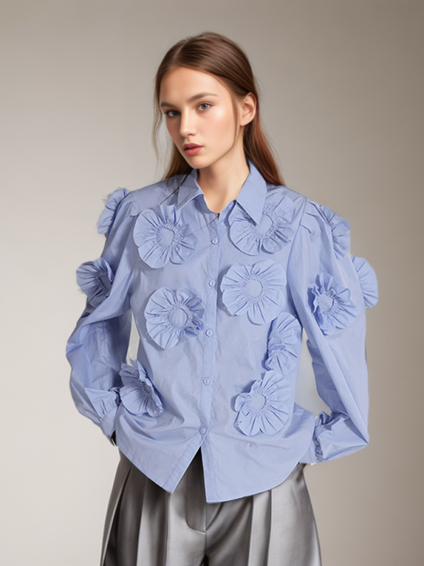 TWOTWINSTYLE New Folds Three Dimensional Large Flower Women Shirt