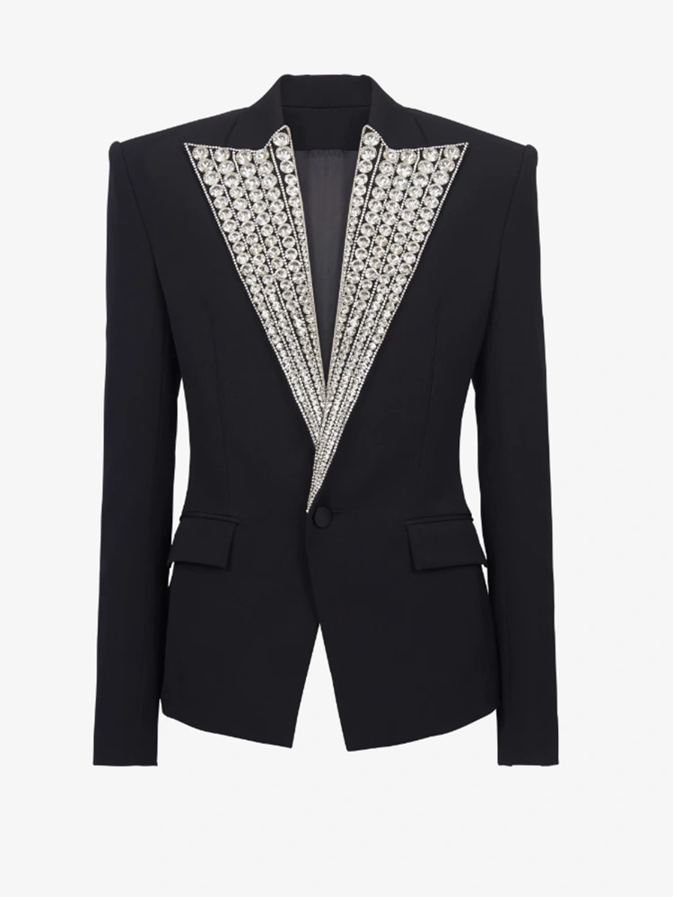 TWOTWINSTYLE New  Diamonds V Neck Slim Women Blazers One Button