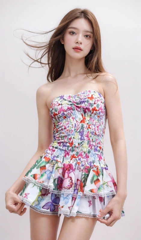 TWOTWINSTYLE New Folds Ruffled Mini Floral Dress With Lower Back