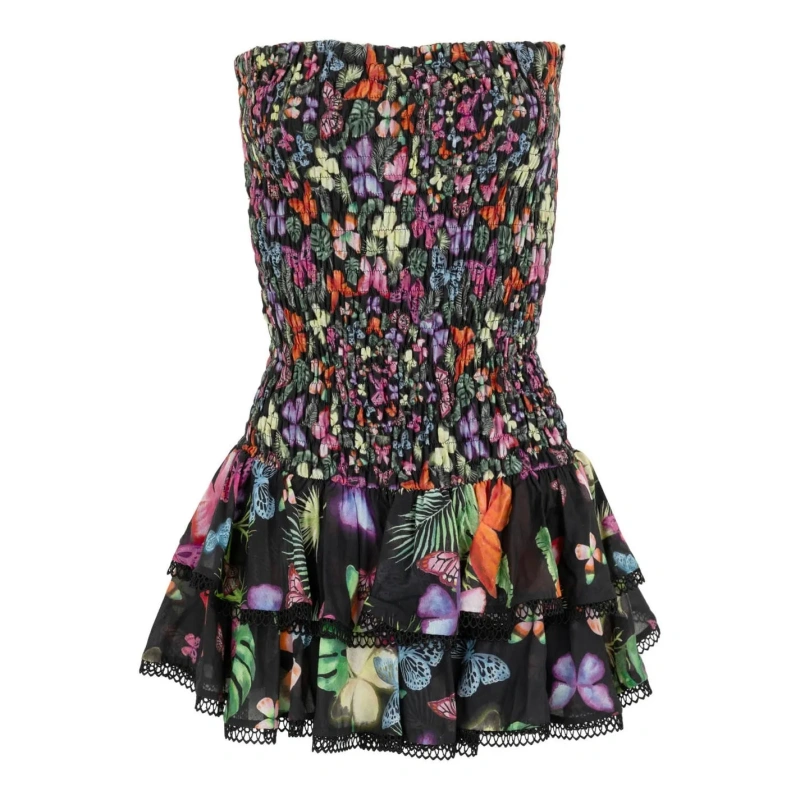 TWOTWINSTYLE New Folds Ruffled Mini Floral Dress With Lower Back