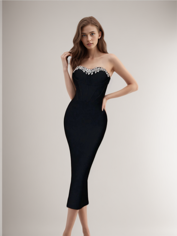 TWOTWINSTYLE New Strapless Diamonds Backless Sleeveless Party Dress