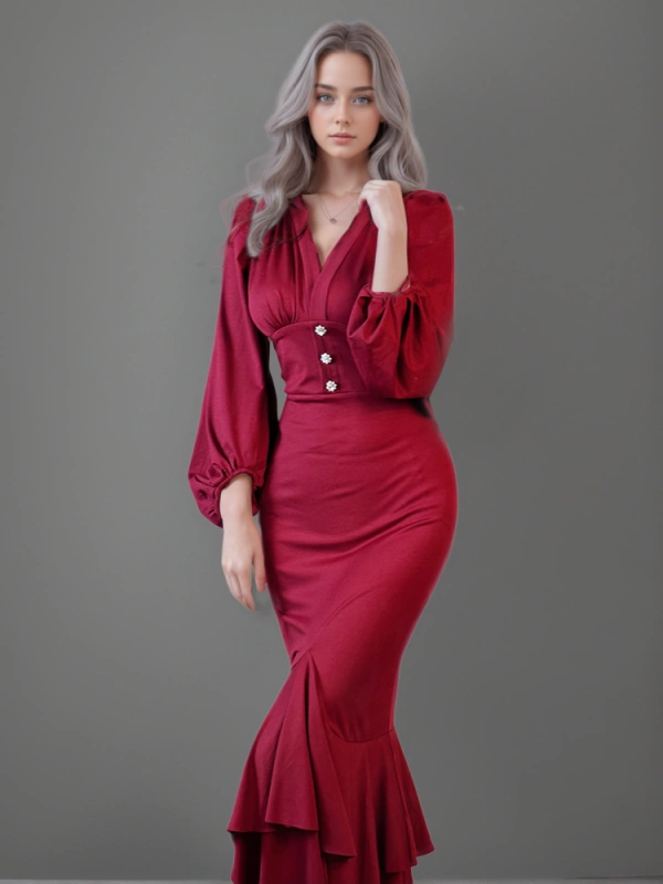 TWOTWINSTYLE New High Waist  Irregular Maxi Dress For Women