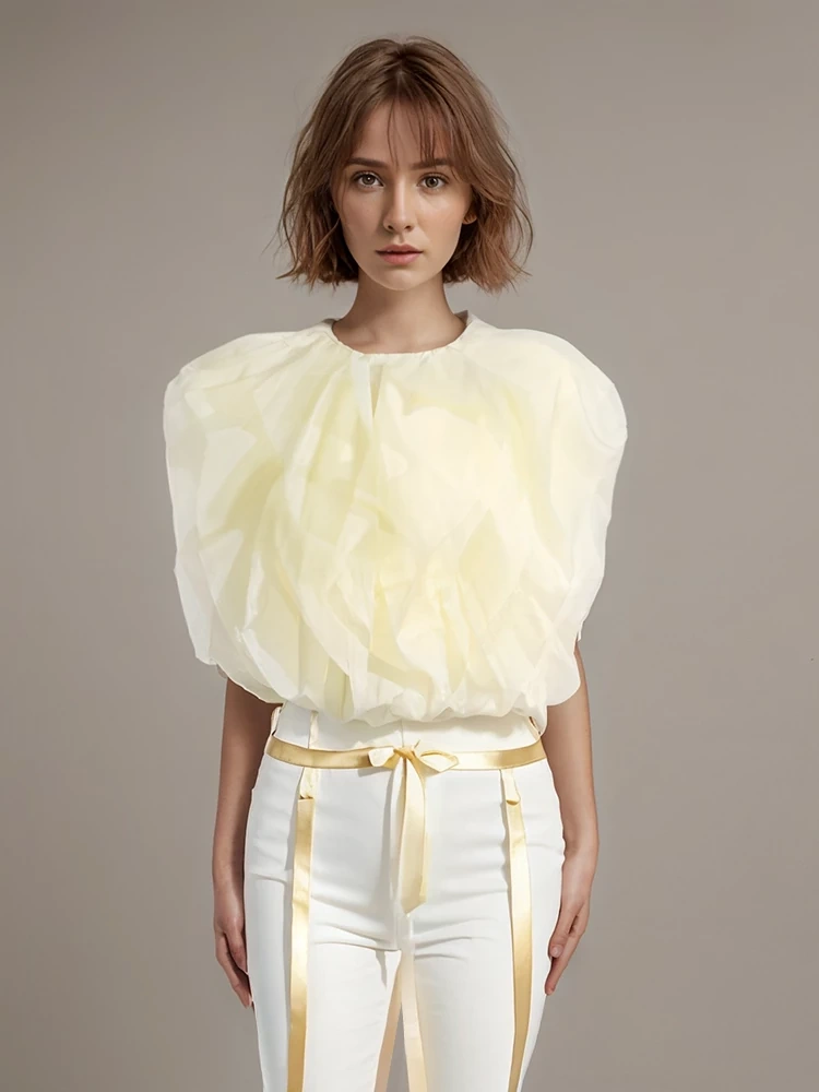 TWOTWINSTYLE Spliced Ruffle Edge Sleeveless  Women Blouse