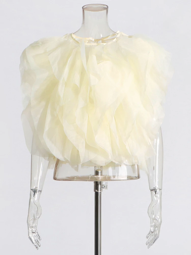 TWOTWINSTYLE Spliced Ruffle Edge Sleeveless  Women Blouse