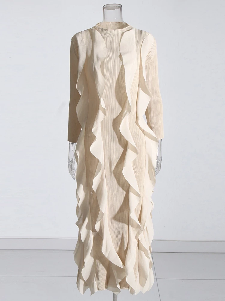 TWOTWINSTYLE Spliced Ruffles Round Neck Slimming Women  Dresses