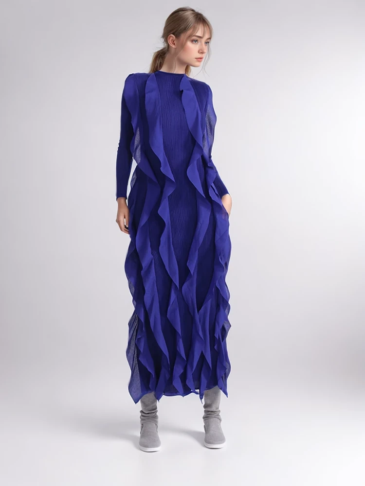 TWOTWINSTYLE Spliced Ruffles Round Neck Slimming Women  Dresses