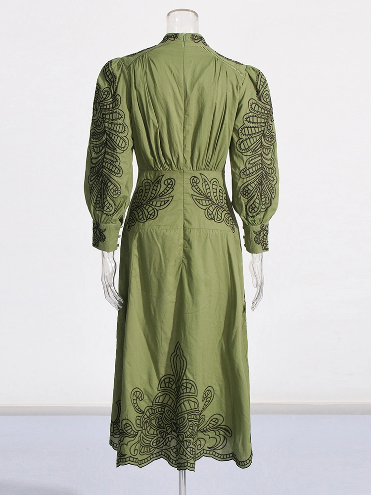TWOTWINSTYLE New Embroidered Printing Stand Flare Collar Women Dresses