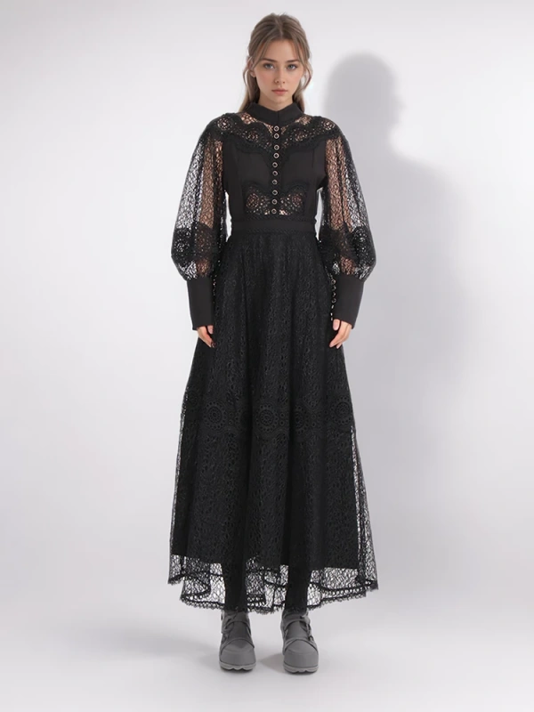 TWOTWINSTYLE New  Lace Hollow Out Maxi Women Dresses