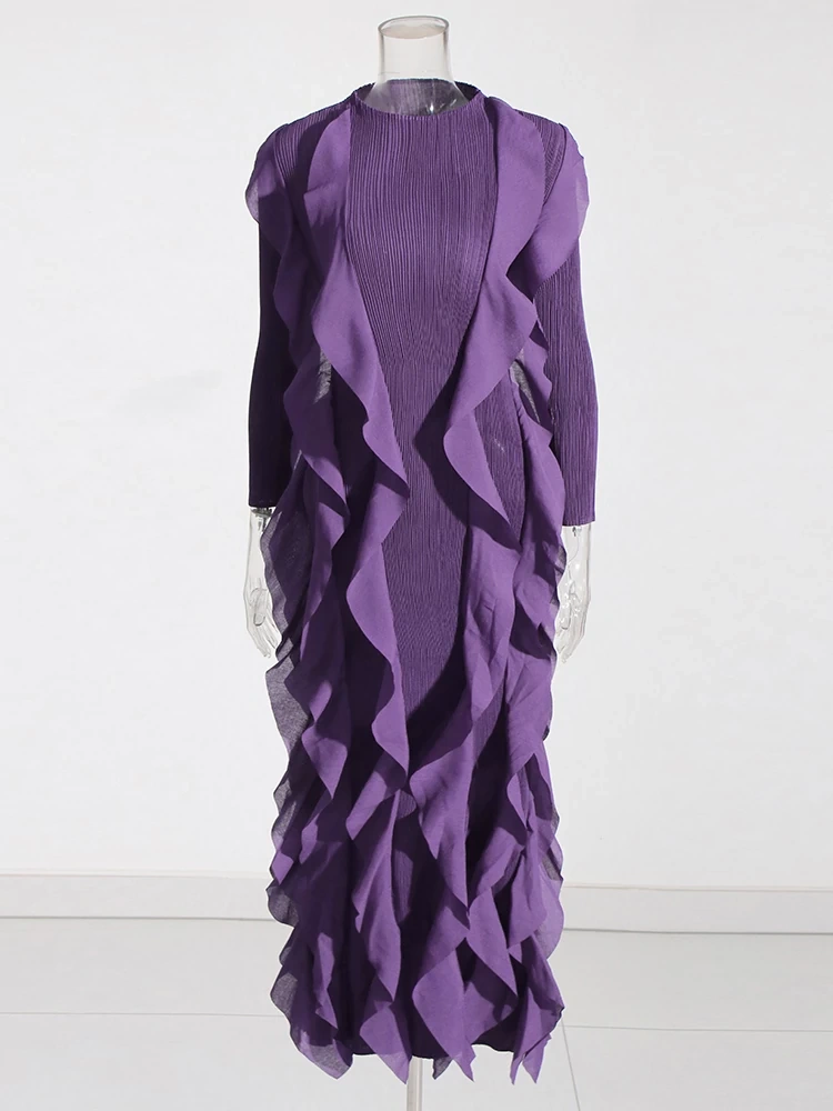 TWOTWINSTYLE Spliced Ruffles Round Neck Slimming Women  Dresses