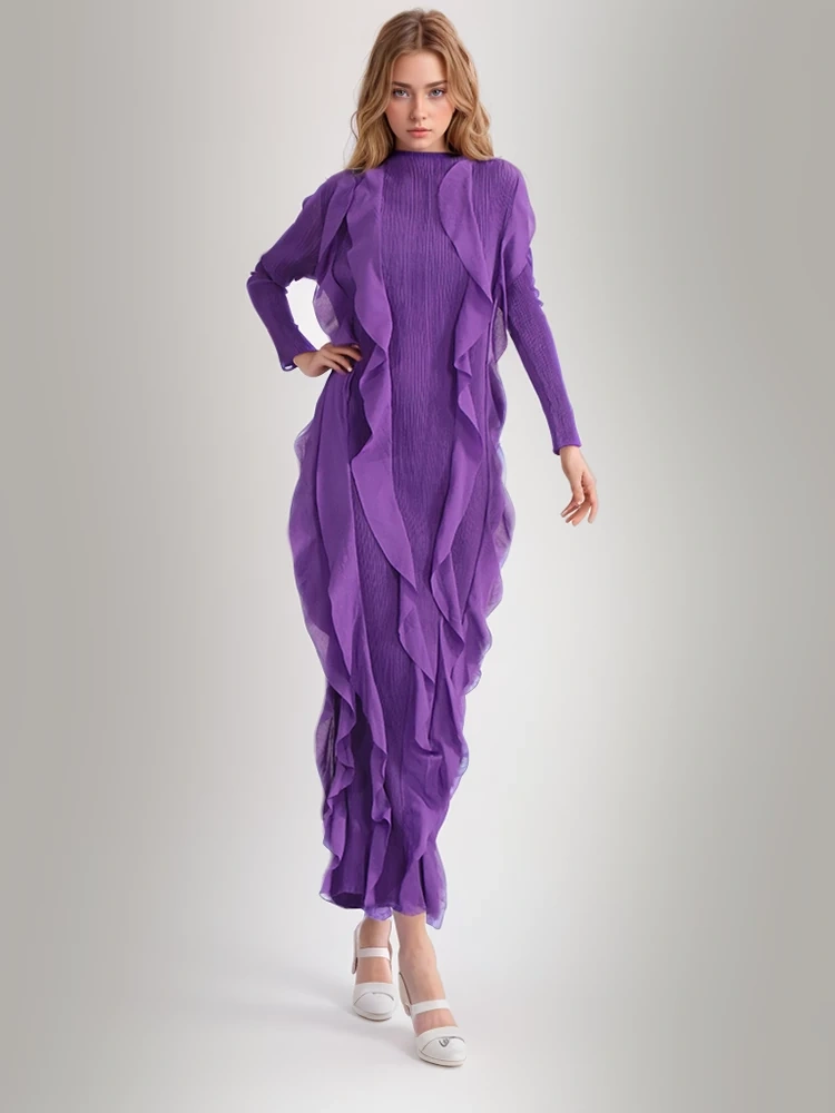 TWOTWINSTYLE Spliced Ruffles Round Neck Slimming Women  Dresses