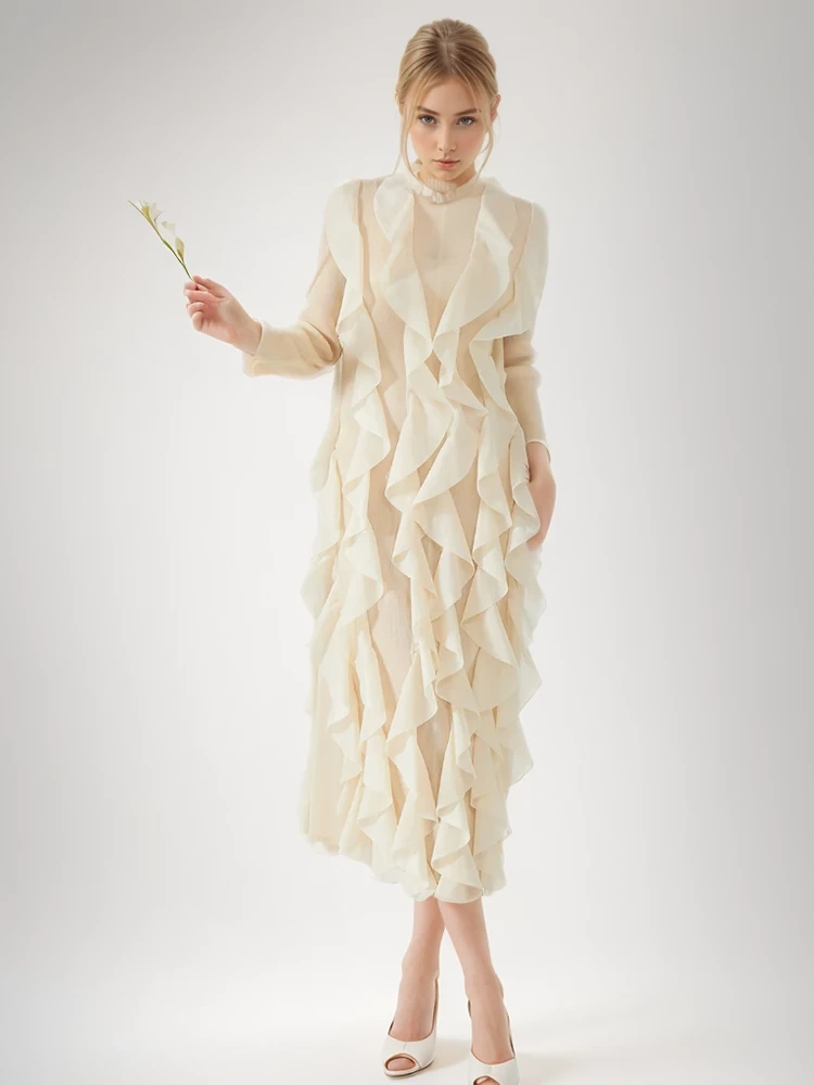 TWOTWINSTYLE Spliced Ruffles Round Neck Slimming Women  Dresses