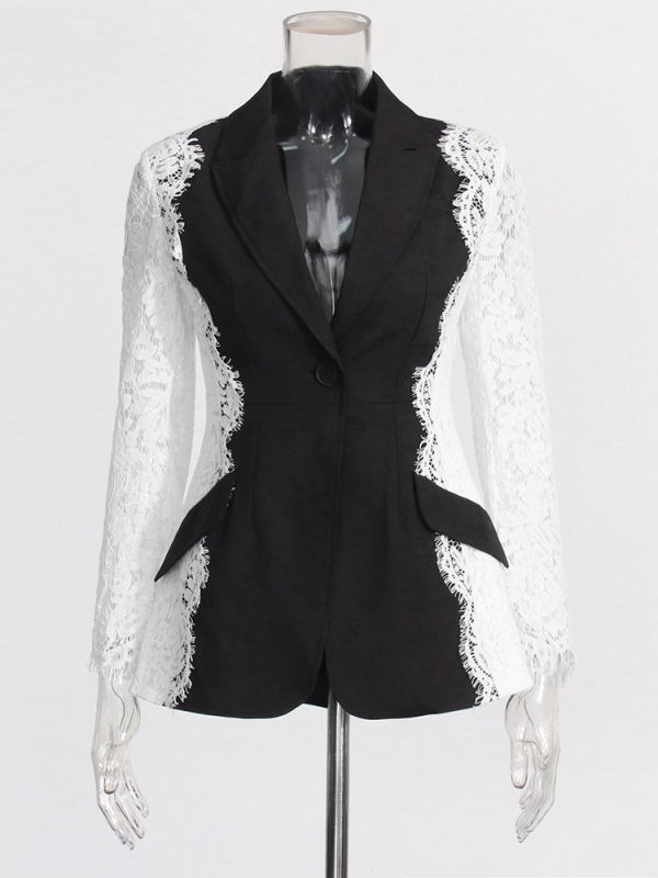 TWOTWINSTYLE Skinny Lace Patchwork See-throufh Blazer