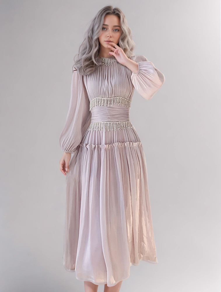 TWOTWINSTYLE New Diamonds Folds Tassels Slim Women Dresses