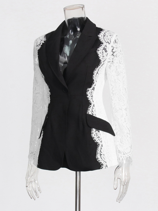 TWOTWINSTYLE Skinny Lace Patchwork See-throufh Blazer
