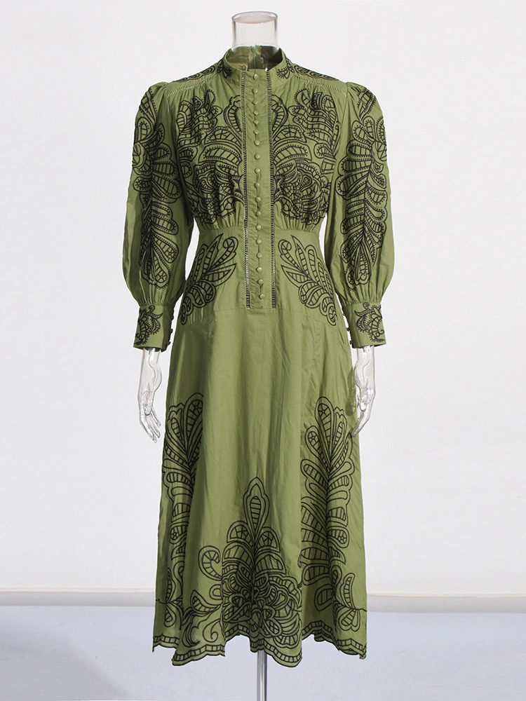 TWOTWINSTYLE New Embroidered Printing Stand Flare Collar Women Dresses