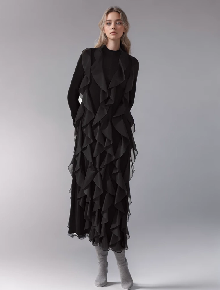 TWOTWINSTYLE Spliced Ruffles Round Neck Slimming Women  Dresses