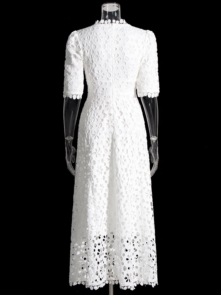 TWOTWINSTYLE Cut Out  V Neck  Midi Dresses With White