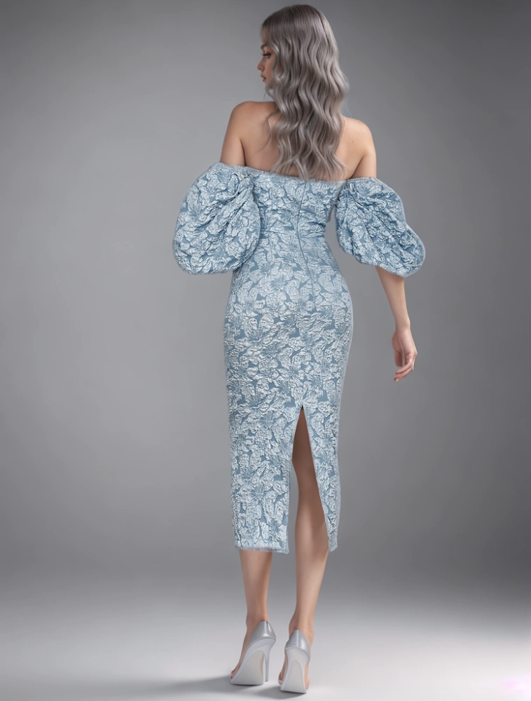 TWOTWINSTYLE New  Strapless  Square Collar Bubble Sleeve Split Back Women Dress