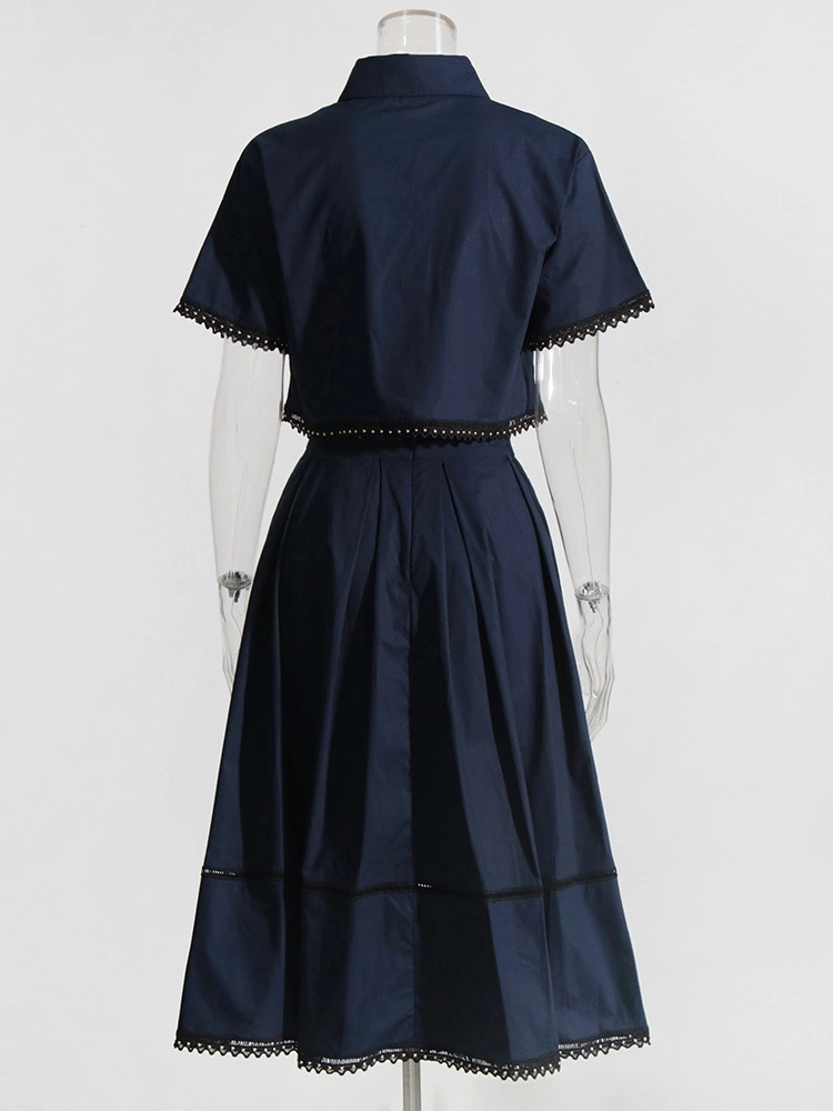 TWOTWINSTYLE Lapel  Two Piece Sets Short Sleeve Tops With A line Skirt