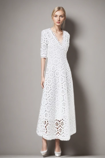 TWOTWINSTYLE Cut Out  V Neck  Midi Dresses With White