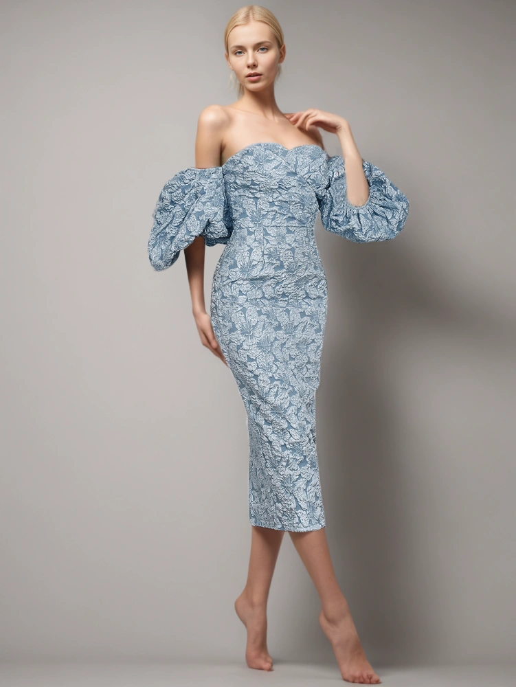 TWOTWINSTYLE New  Strapless  Square Collar Bubble Sleeve Split Back Women Dress
