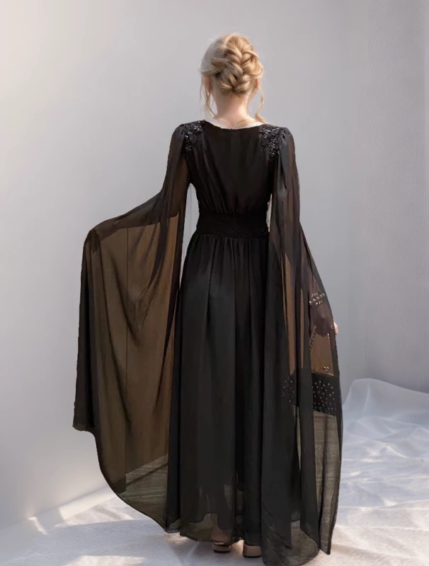 TWOTWINSTYLE New  Elegant V Neck Split Slim Pleated Women Dress