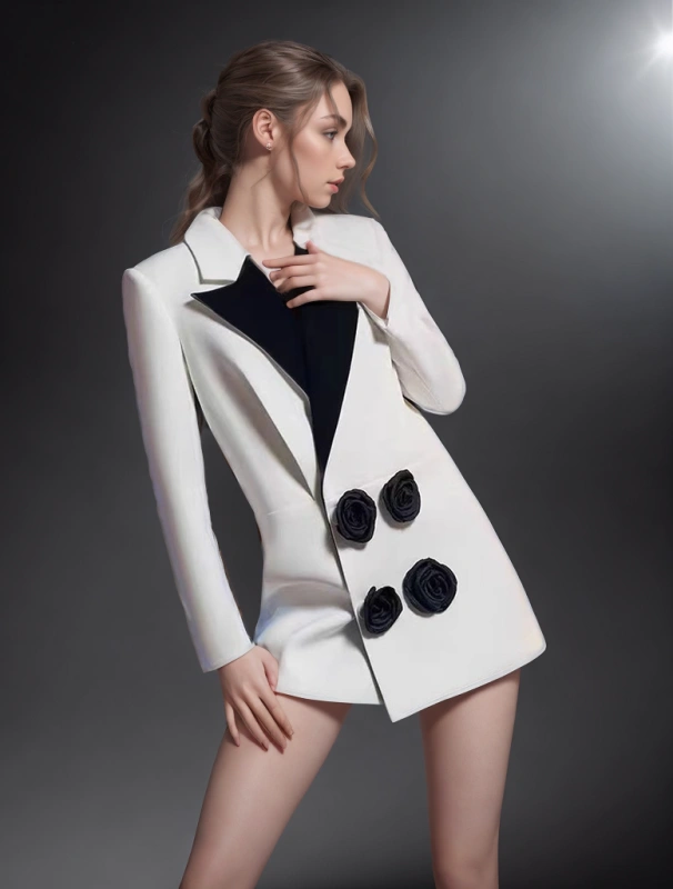 TWOTWINSTYLE New Black and White  Women Blazer Coats With  Rose