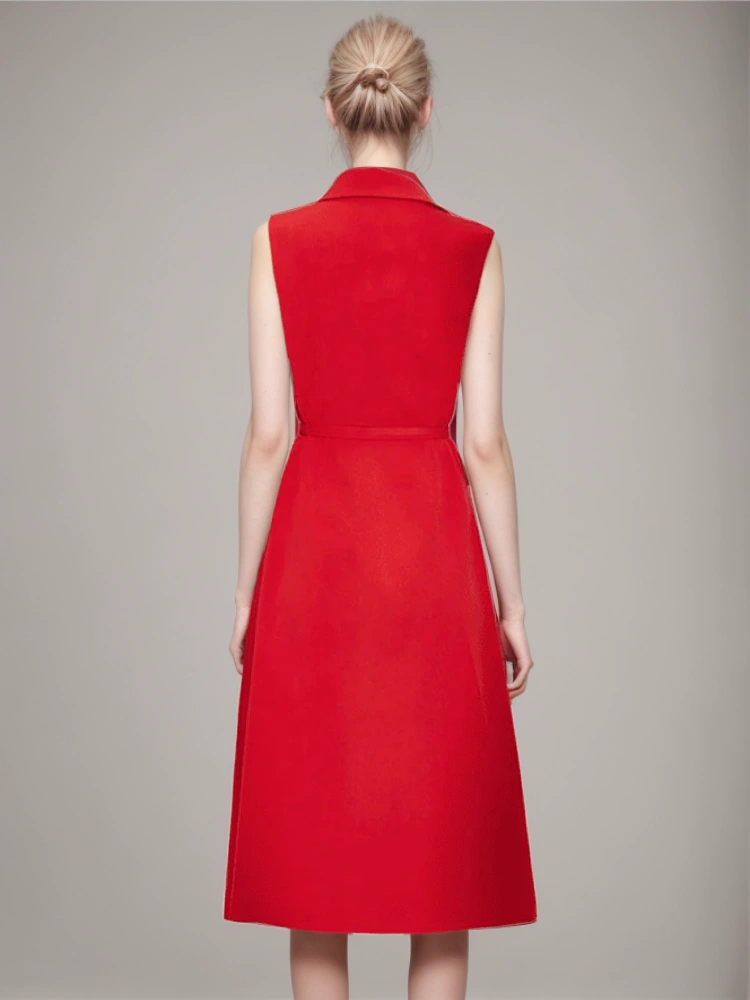 TWOTWINSTYLE Christmas Sleeveless High Waist Patchwork Belt  Dresses For Women