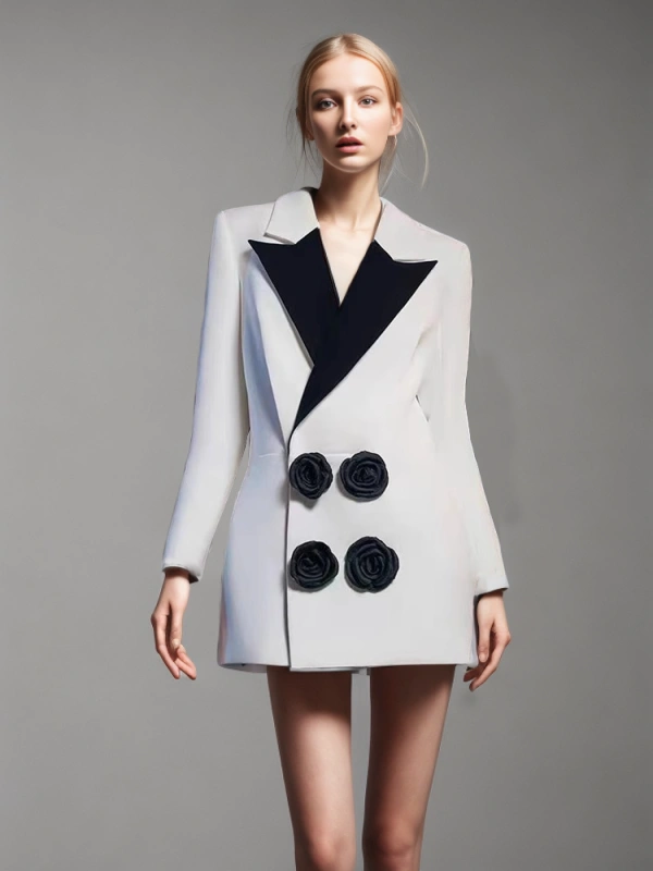 TWOTWINSTYLE New Black and White  Women Blazer Coats With  Rose