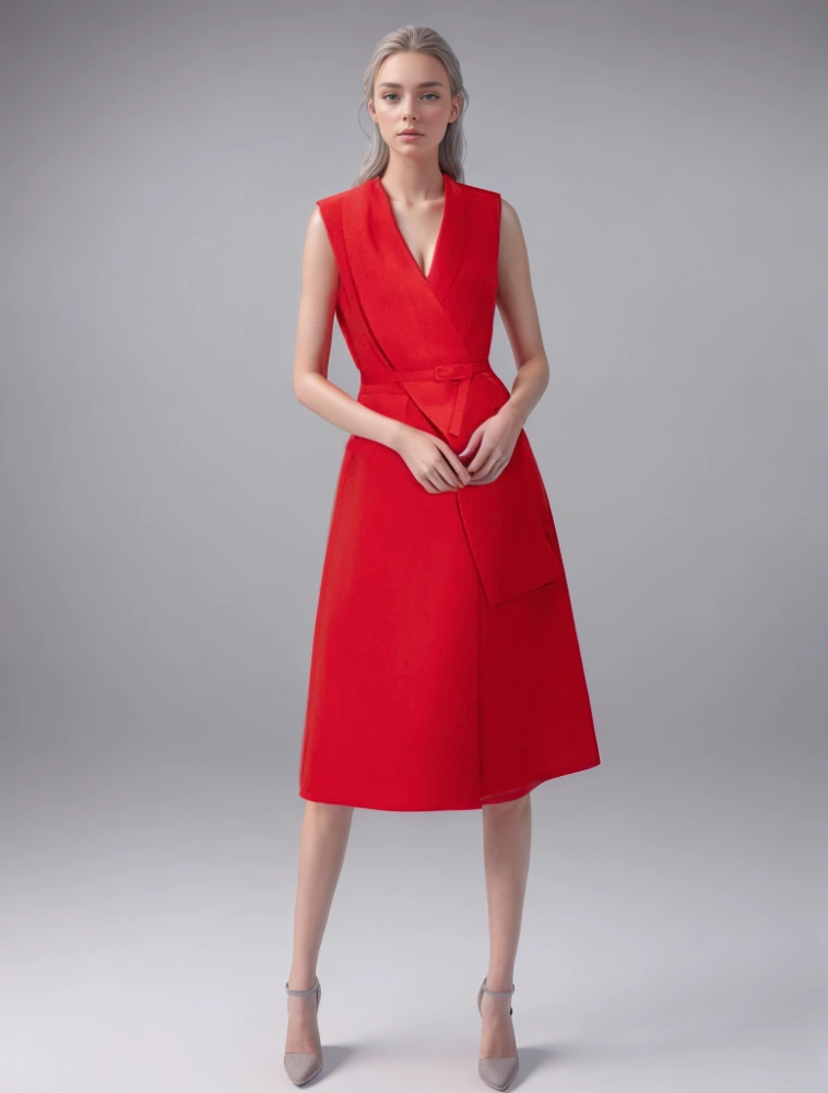 TWOTWINSTYLE Christmas Sleeveless High Waist Patchwork Belt  Dresses For Women