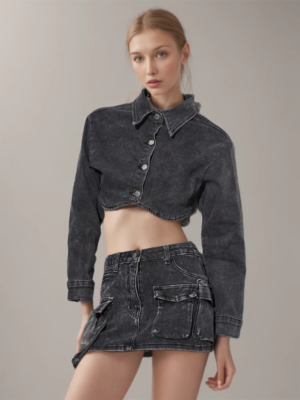 TWOTWINSTYLE Denim Two Piece Sets  For Women