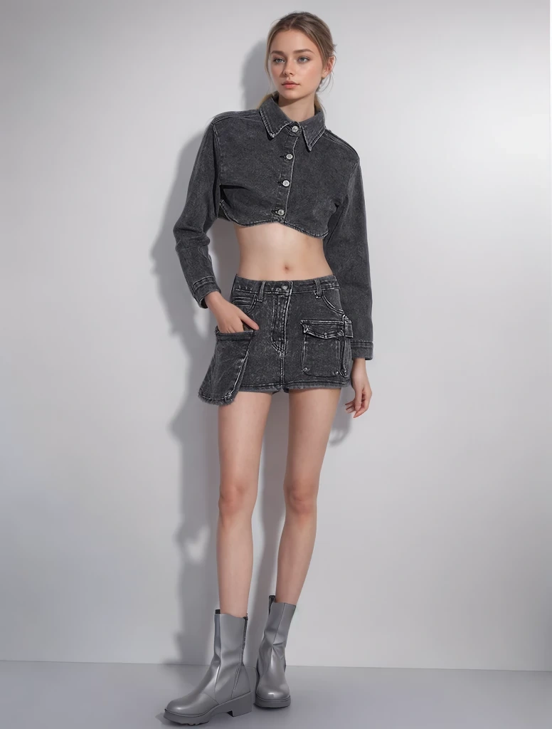 TWOTWINSTYLE Denim Two Piece Sets  For Women